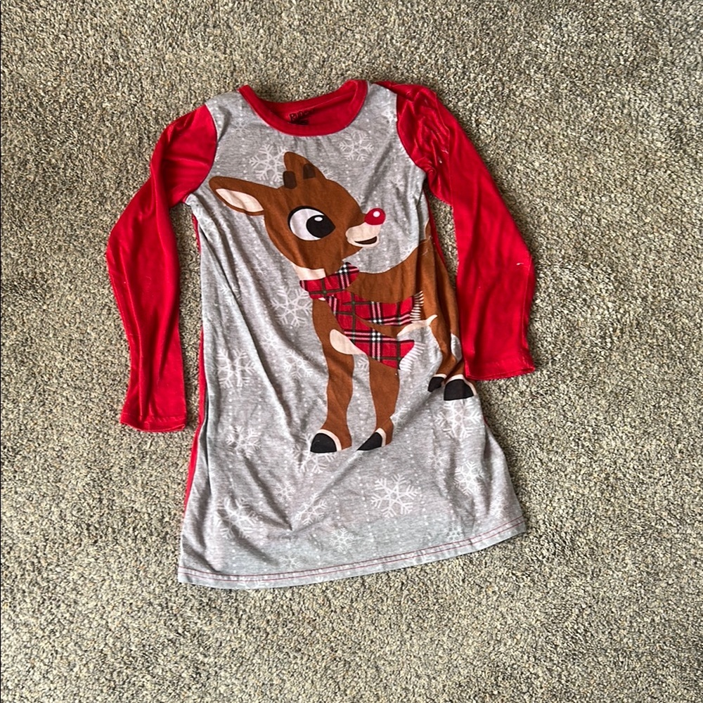 Festive Red and Gray Reindeer Nightgown Pajamas